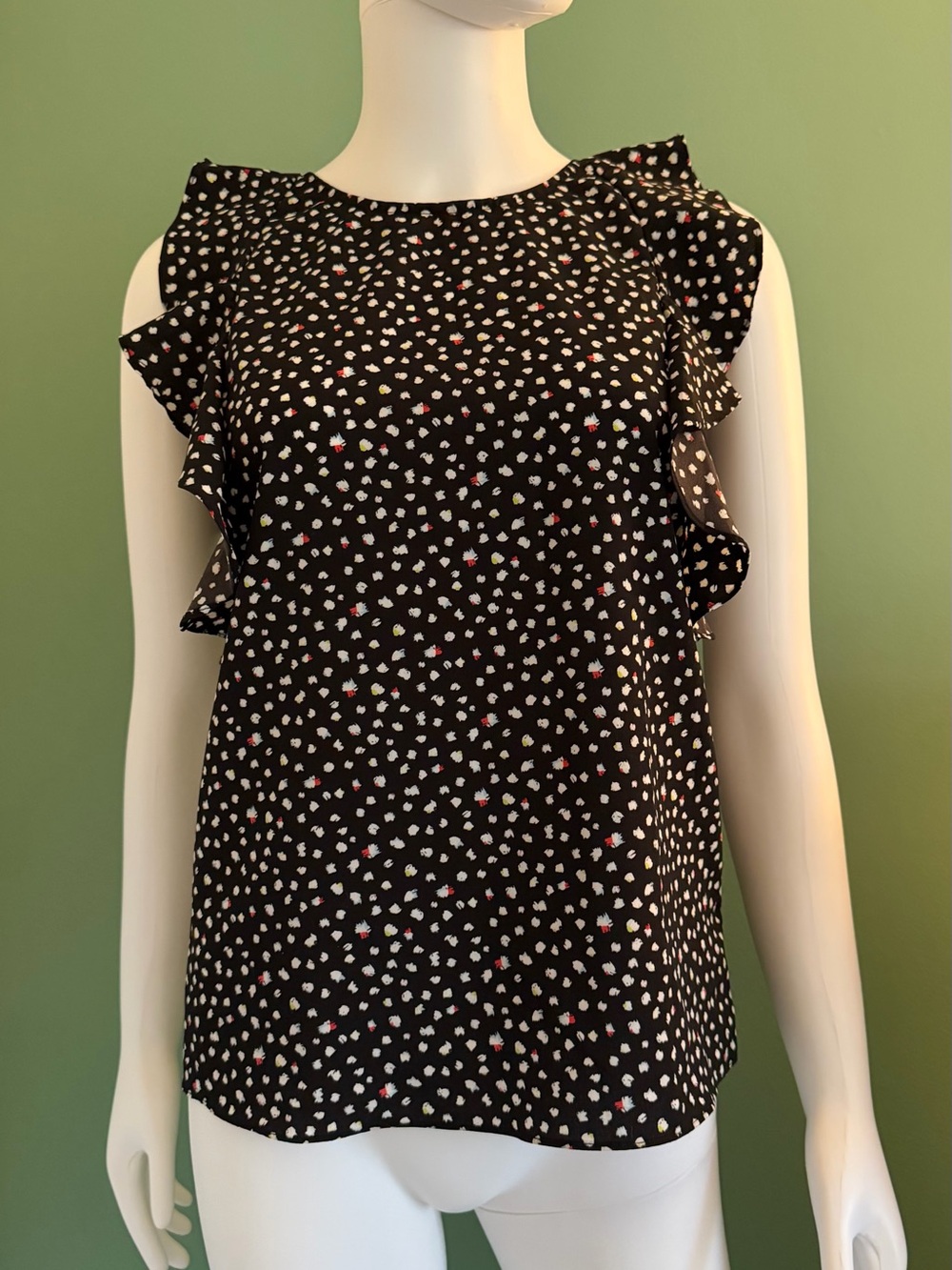 Juicy Couture Ditsy Dot Pattern Sleeveless Ruffle Blouse
